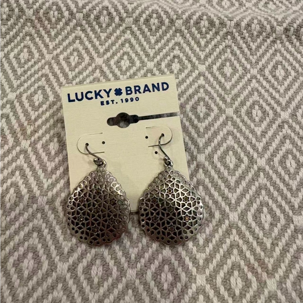 Lucky Brand Silver-Tone Filigree Teardrop Drop Earrings